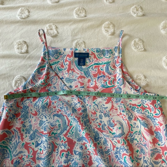 Antibes Blanc Blue Pink Floral V-Neck Cami Strap Butterfly Hem Swing Sundress S - Picture 8 of 11